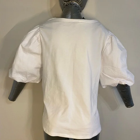 Buffalo David Bitton White Puff Sleeve Tee - Picture 2 of 4